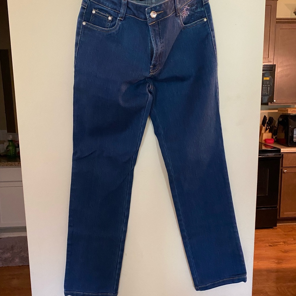 U-BIT, Ladies, Size 32, Stretchy, Soft, Blue Jeans, Gems for Shine, Like New